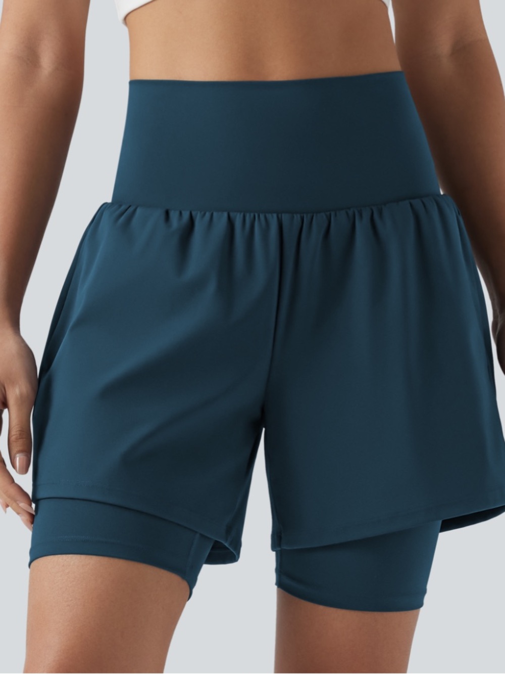 HALARA Softly Zero Teal Layered High Waist Active Shorts